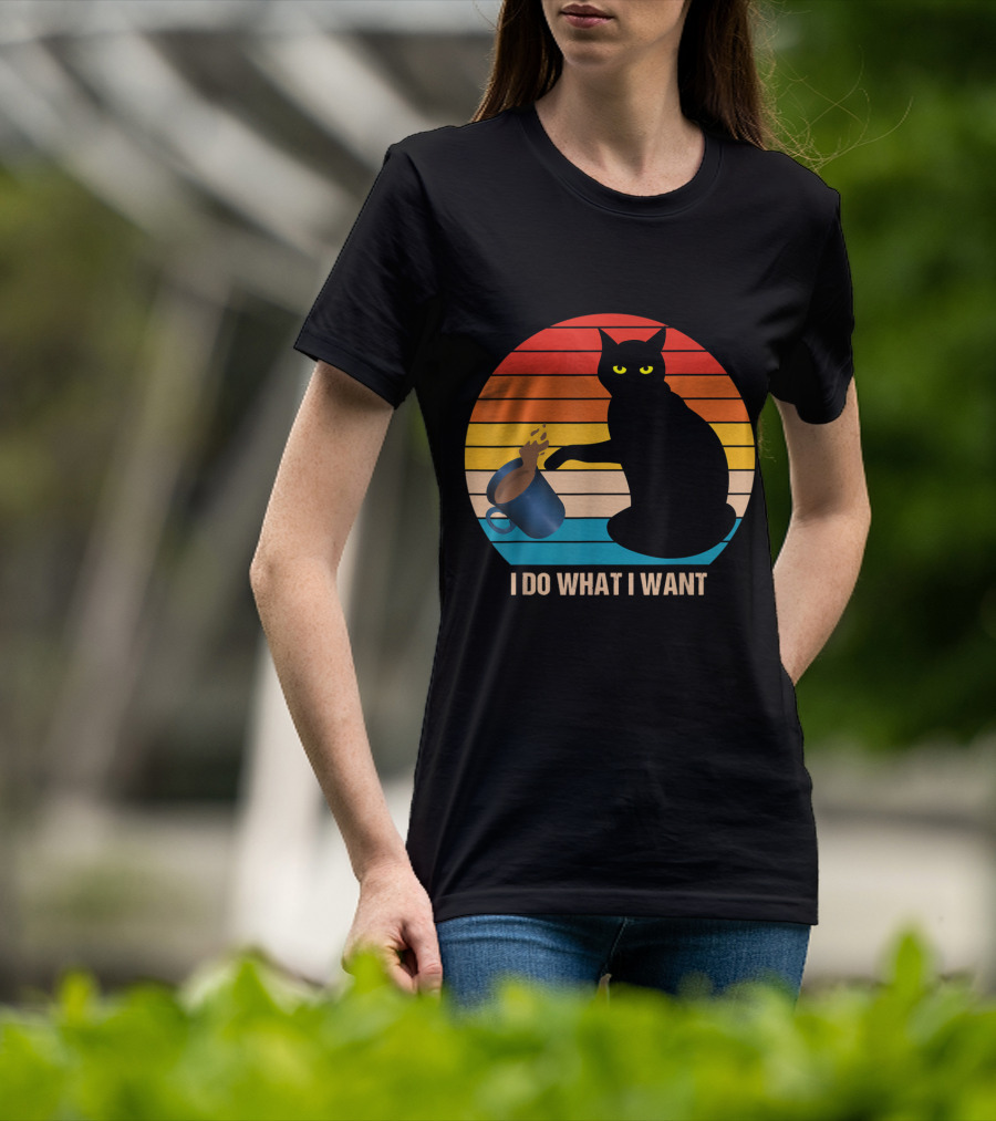 Funny Vintage Cat Do What I Want Cat Lover Retro Sunset T-Shirt