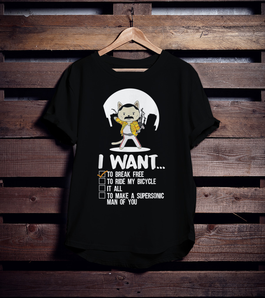 I Want To Break Free Funny Cat Costume Parody Iconic Rock Concept T-Shirt