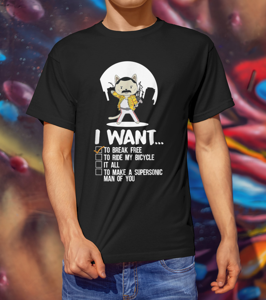 I Want To Break Free Funny Cat Costume Parody Iconic Rock Concept T-Shirt