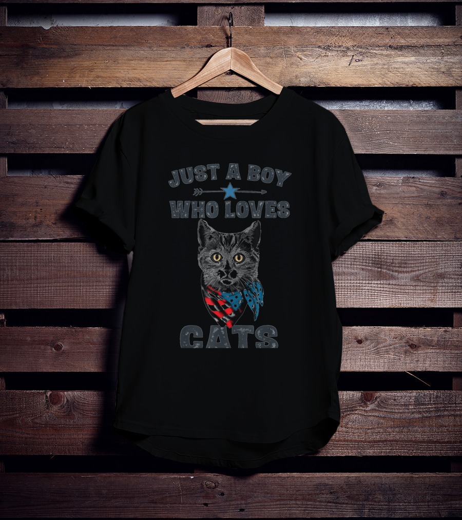 Just A Boy Who Loves Cats Patriotic Vintage Cat Lover T-Shirt