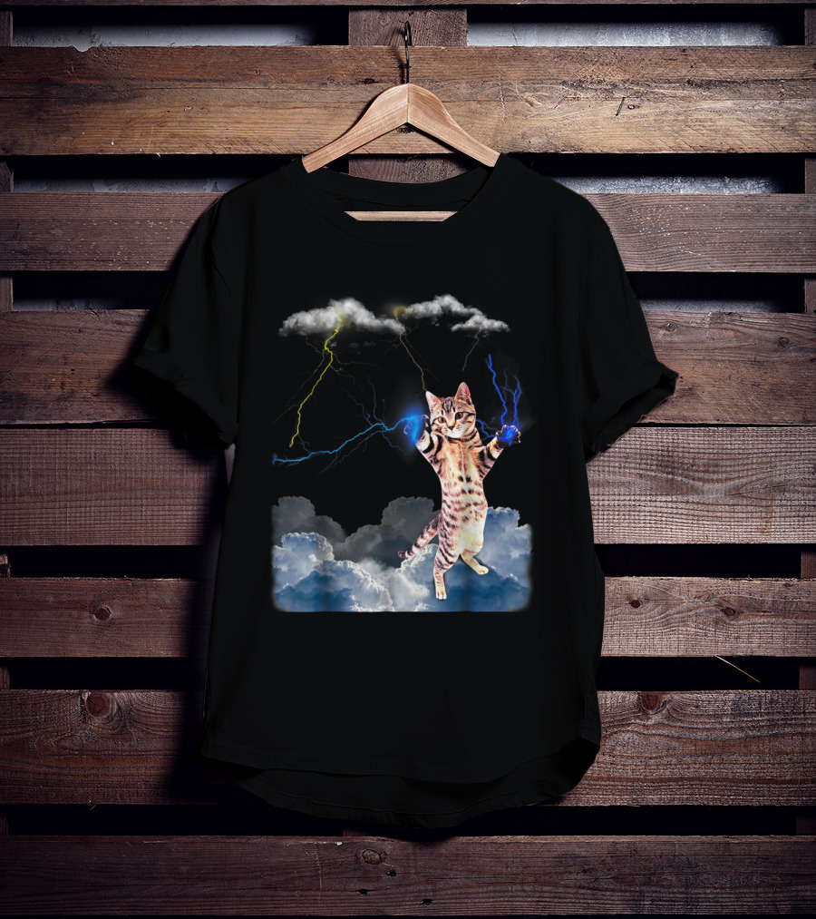 Lightning Cat With Stormy Clouds And Electric Bolts T-Shirt