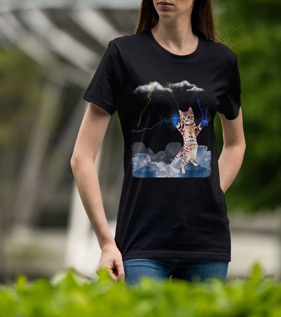 Lightning Cat With Stormy Clouds And Electric Bolts T-Shirt