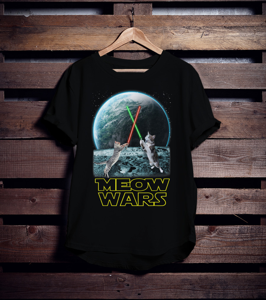Meow Wars Funny Cats Lovers Galactic Duel With Light Sabers T-Shirt