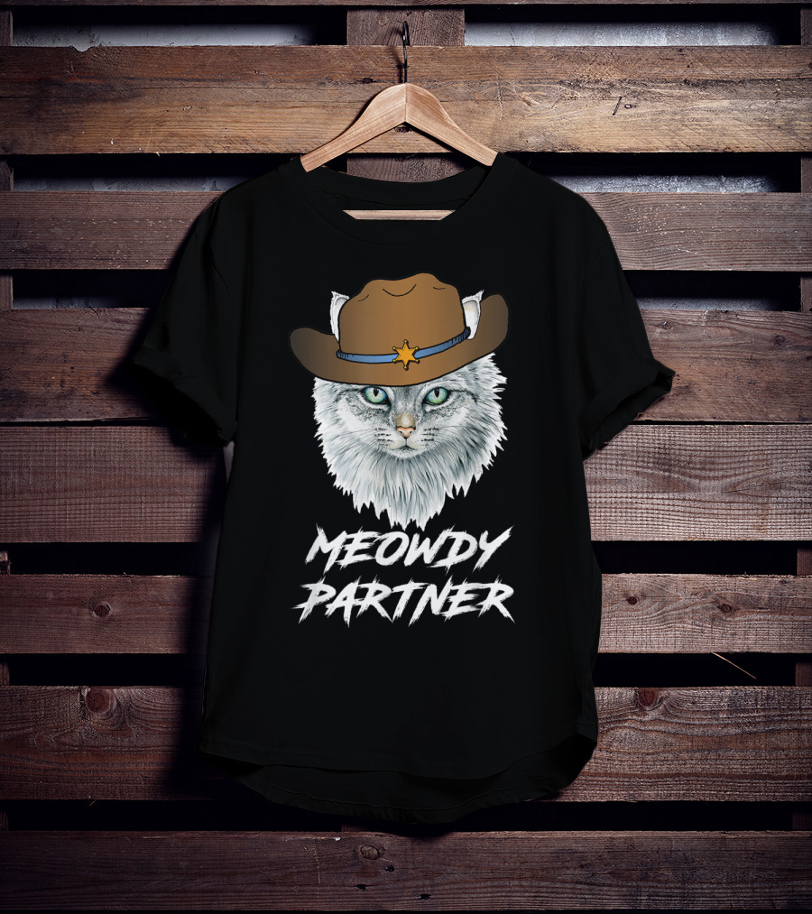 Meowdy Partner Cowboy Cat With Sheriff's Hat And Star Badge T-Shirt