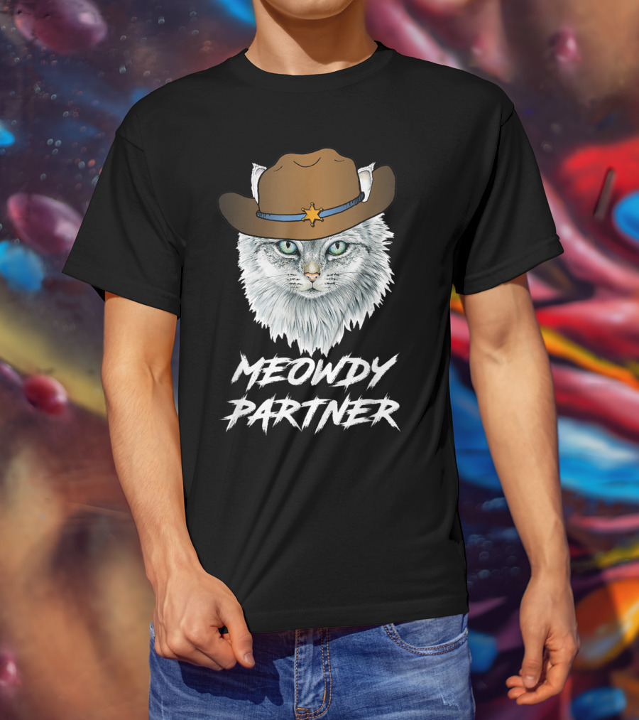 Meowdy Partner Cowboy Cat With Sheriff's Hat And Star Badge T-Shirt