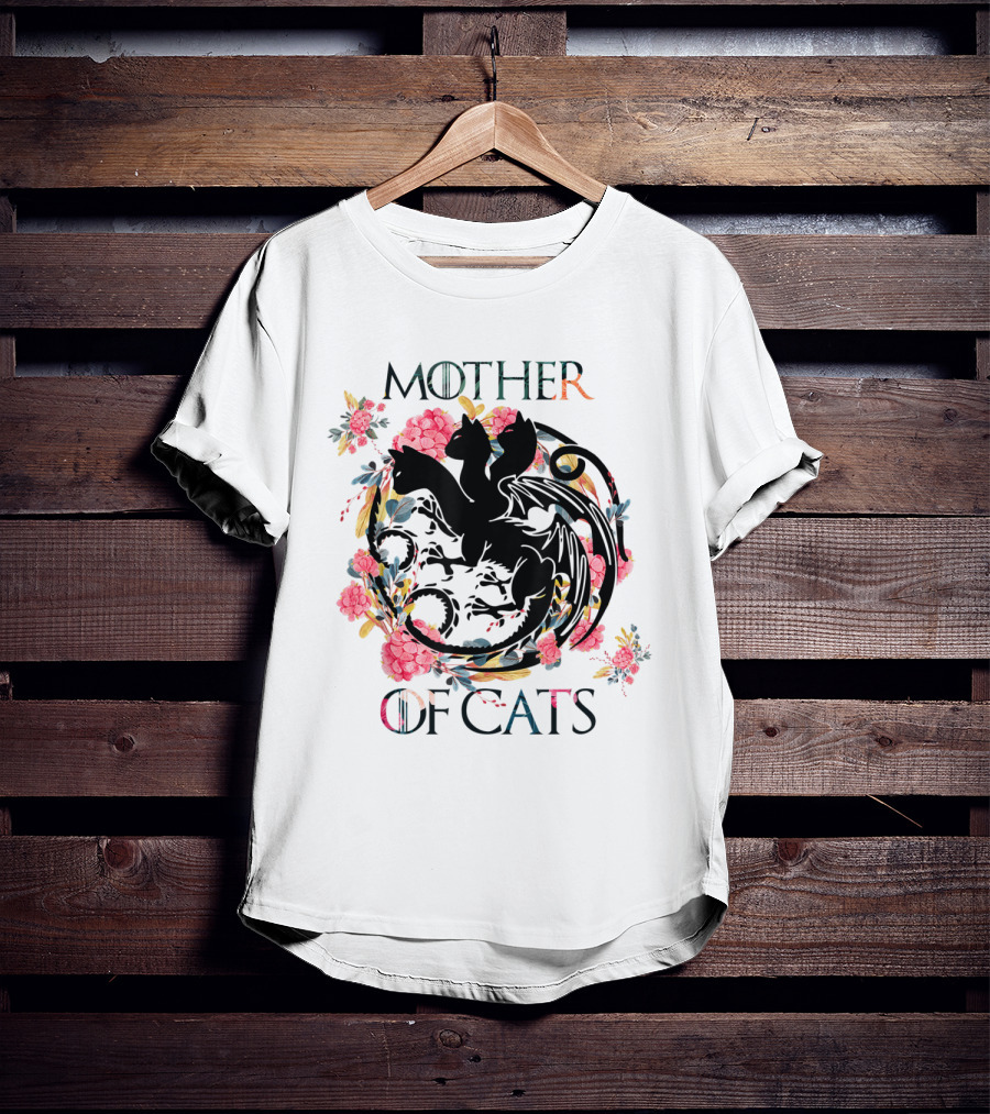 Mother Of Cats Floral Dragon Design For Cat Lovers T-Shirt