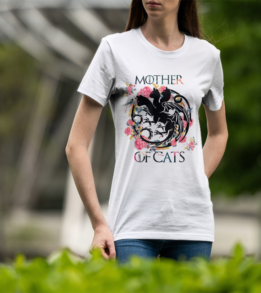 Mother Of Cats Floral Dragon Design For Cat Lovers T-Shirt