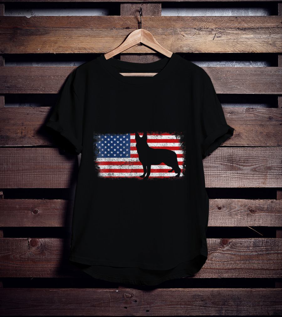 Patriotic German Shepherd American Flag Silhouette Vintage T-Shirt