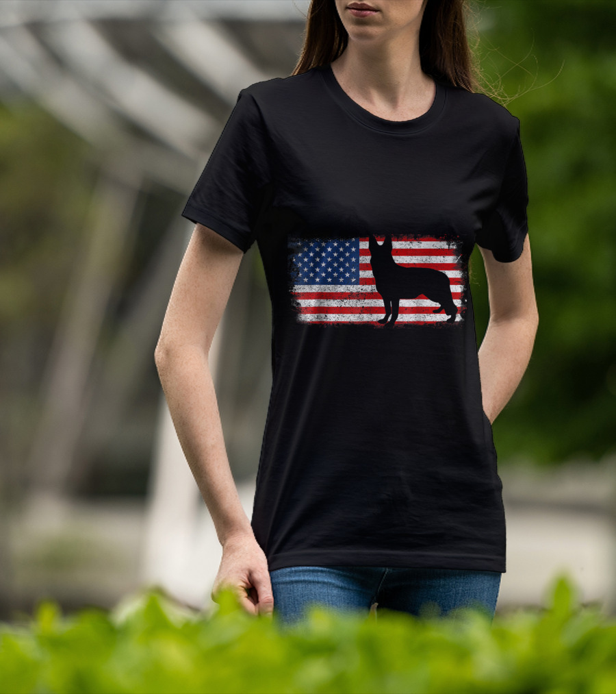 Patriotic German Shepherd American Flag Silhouette Vintage T-Shirt