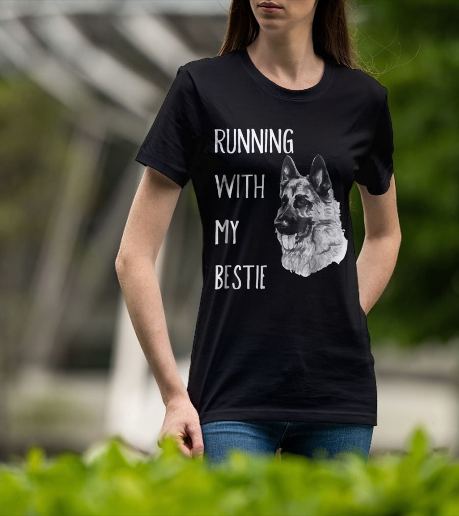 Running With My Bestie German Shepherd Dog For Runners T-Shirt