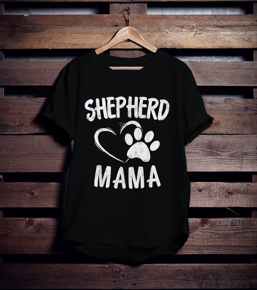 Shepherd Mama Heart Paw Print Dog Owner German Sheepdog Mom T-Shirt