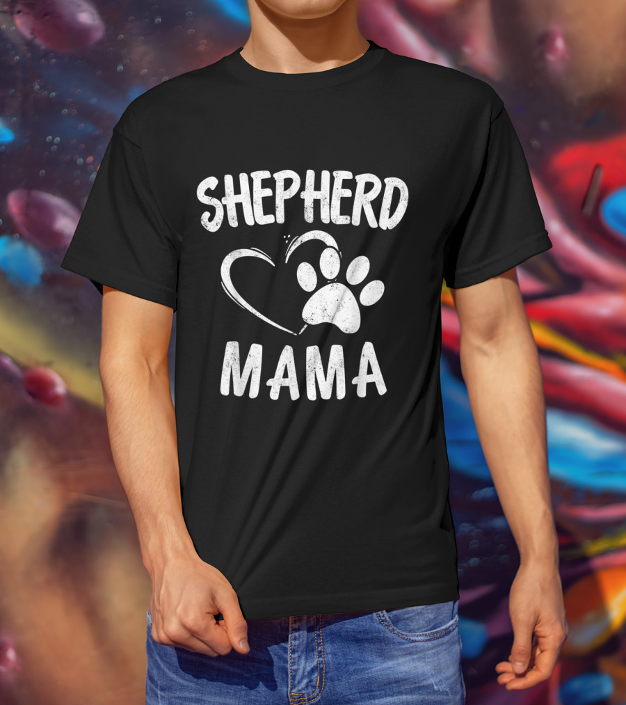 Shepherd Mama Heart Paw Print Dog Owner German Sheepdog Mom T-Shirt