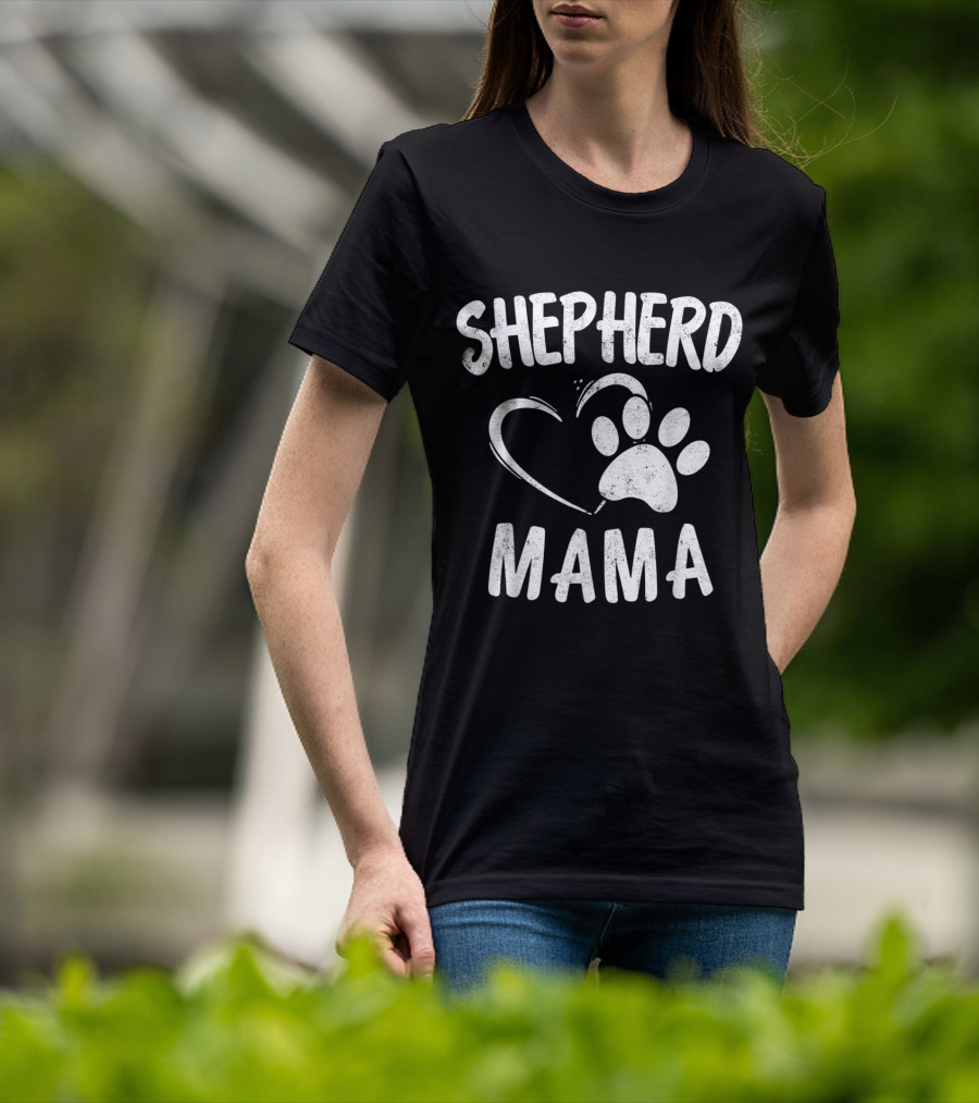 Shepherd Mama Heart Paw Print Dog Owner German Sheepdog Mom T-Shirt
