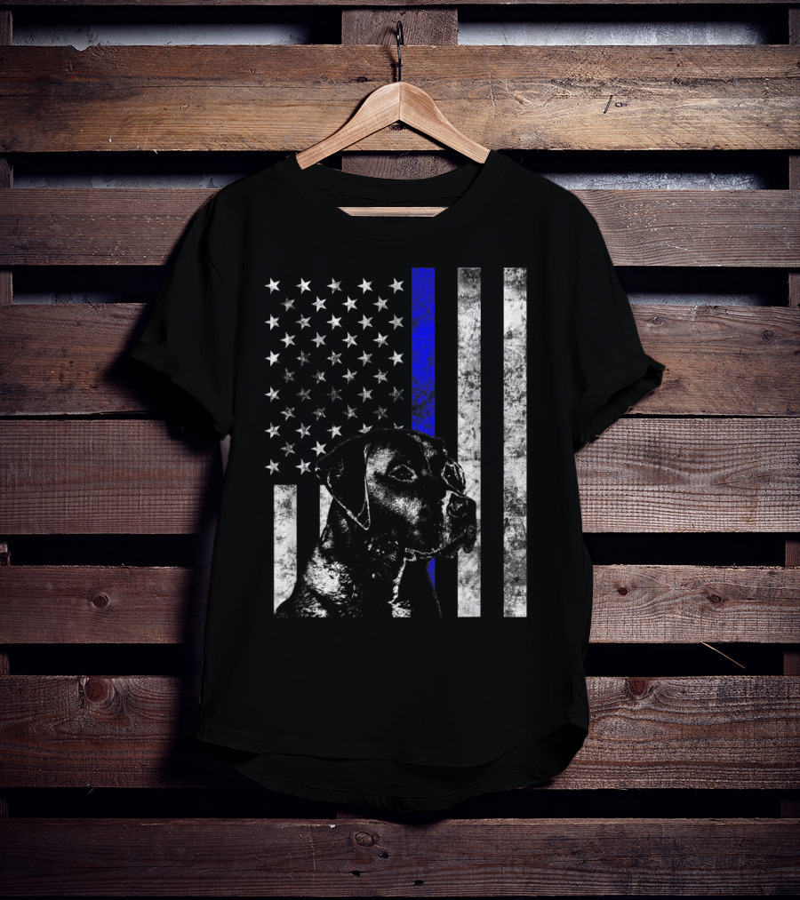 Thin Blue Line Flag K9 Labrador Retriever Police Dog American Flag T-Shirt