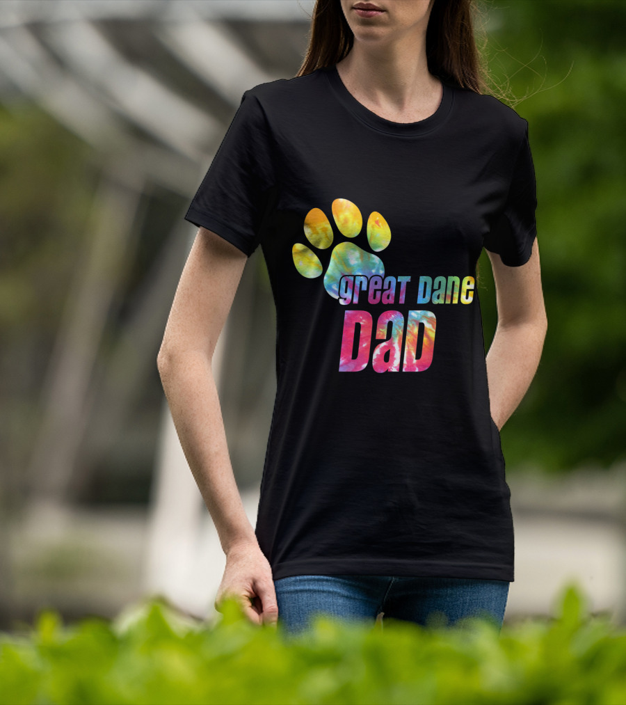 Great Dane Dad Tie Dye Paw Father's Day Dog Lovers T-Shirt
