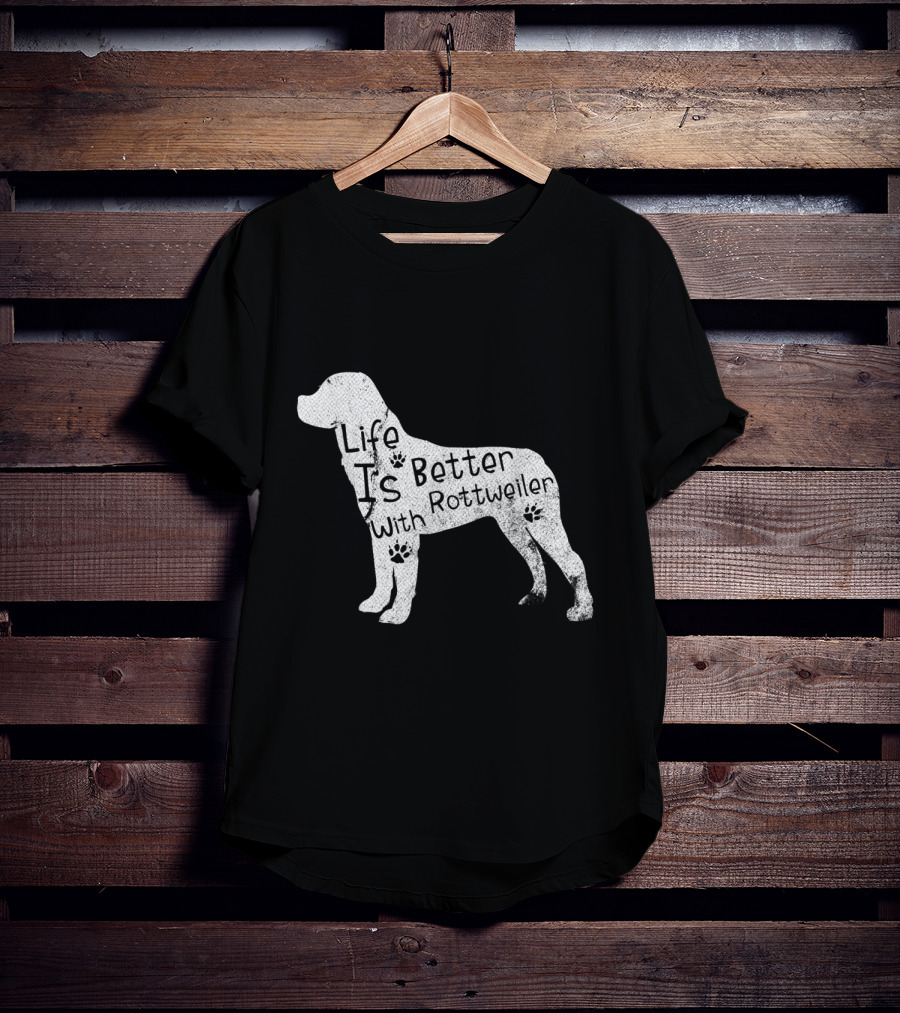 Vintage Life Is Better With Rottweiler Dog Funny Puppy Lover T-Shirt