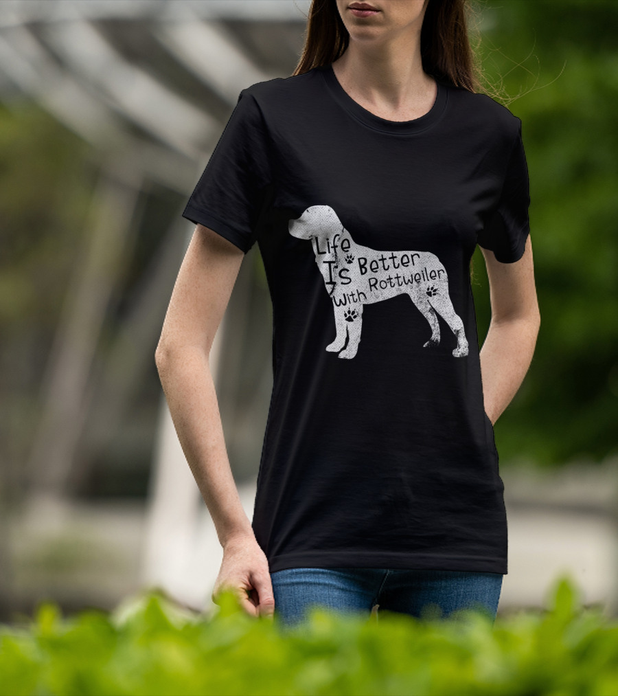 Vintage Life Is Better With Rottweiler Dog Funny Puppy Lover T-Shirt