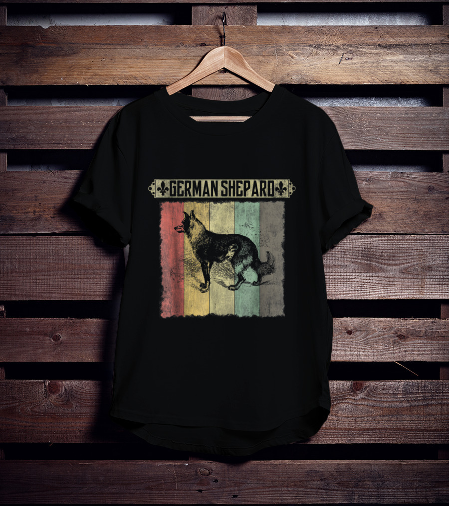 German Shepard Vintage Retro Distressed Style With Colorful Stripes T-Shirt