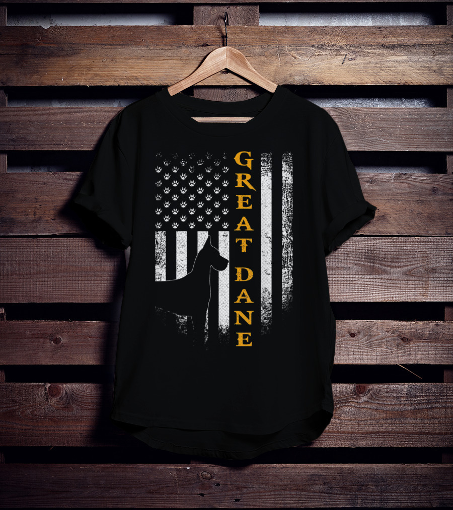 Great Dane American Flag Paw Print Vintage USA Dog T-Shirt