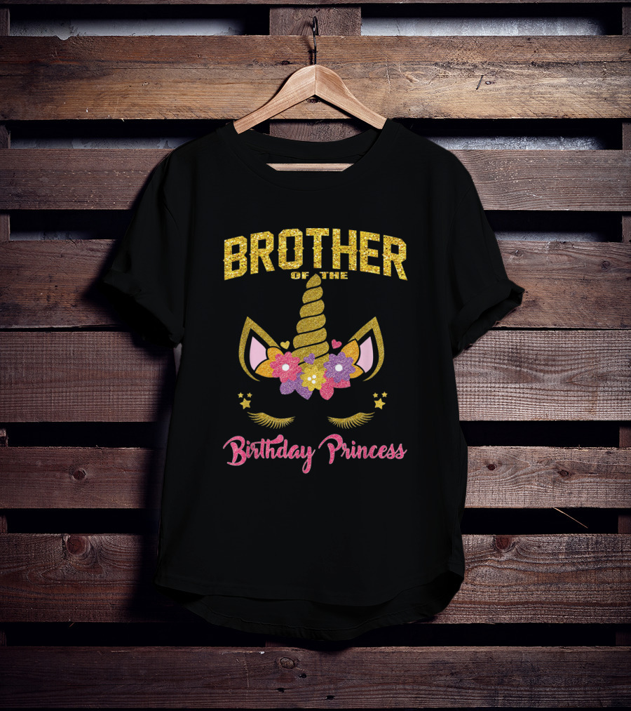 Brother Of The Birthday Princess Unicorn Flowers Hearts T-Shirt