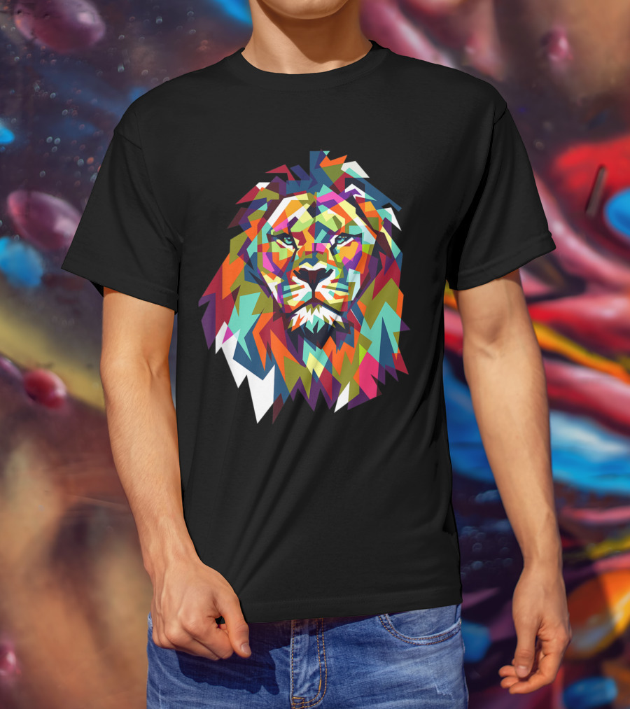 Cool Trendy Geometric Leo African Lion Cat T-Shirt