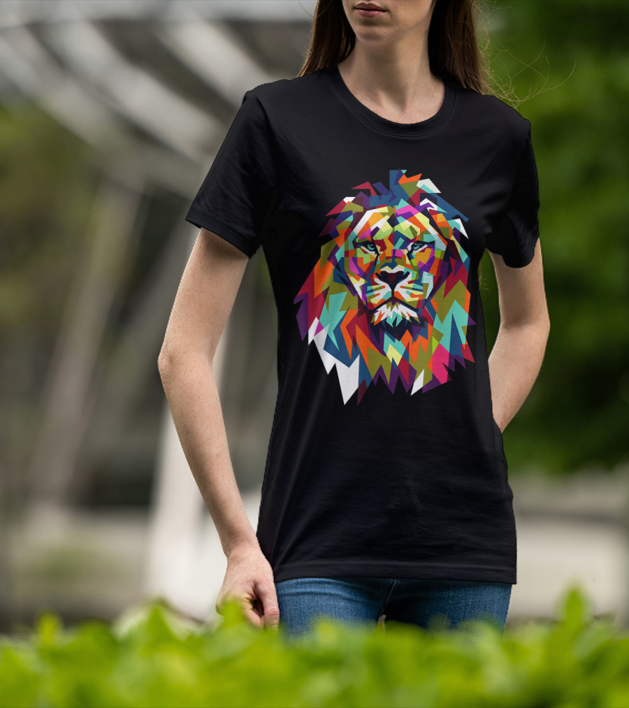 Cool Trendy Geometric Leo African Lion Cat T-Shirt