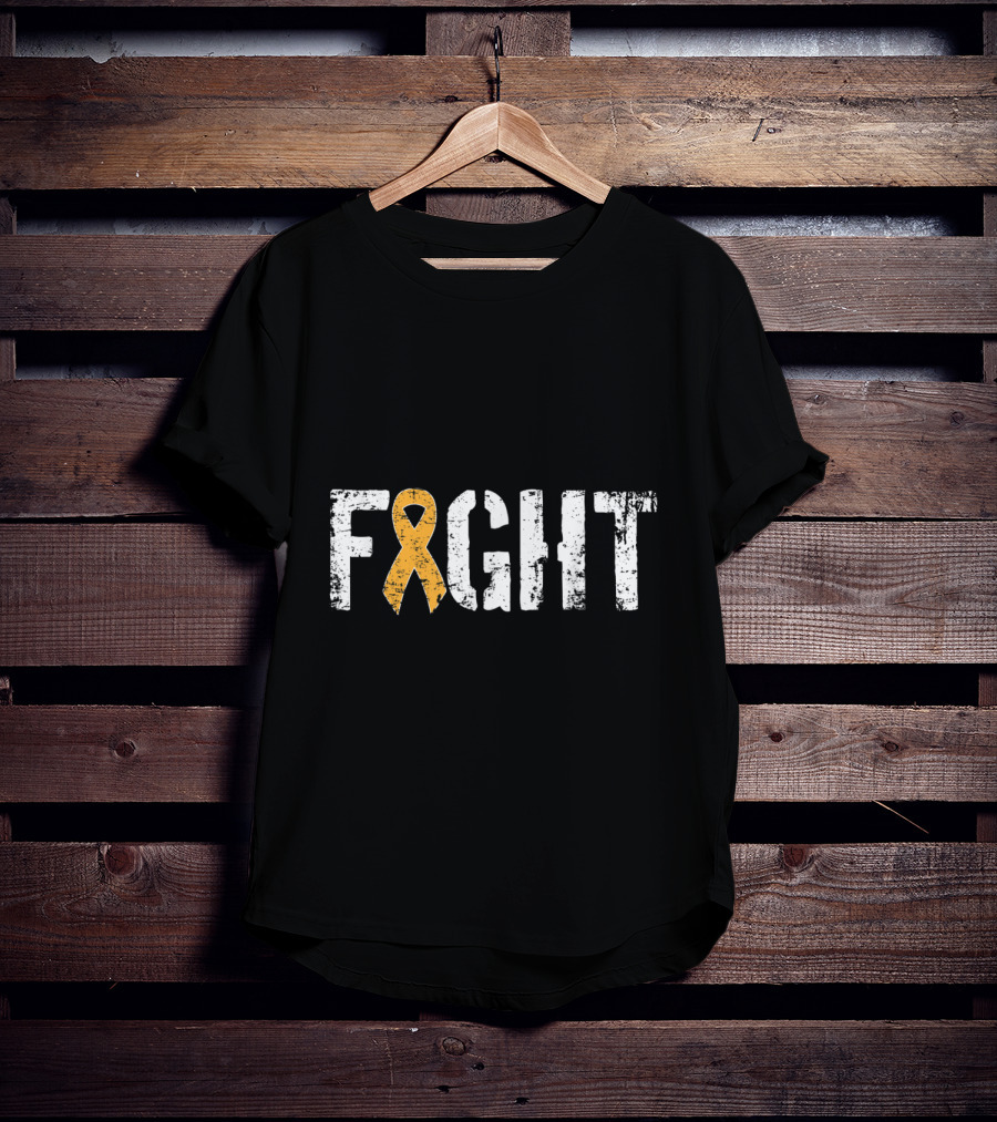 Fight Leukemia Cancer Awareness Ribbon In Military T-Shirt
