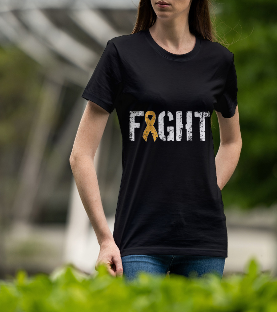 Fight Leukemia Cancer Awareness Ribbon In Military T-Shirt