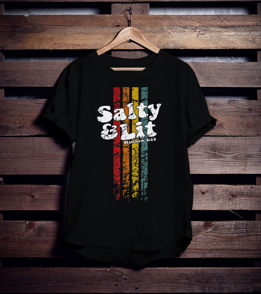 Salty And Lit Matthew 5:13 Funny Christian Retro Stripes T-Shirt