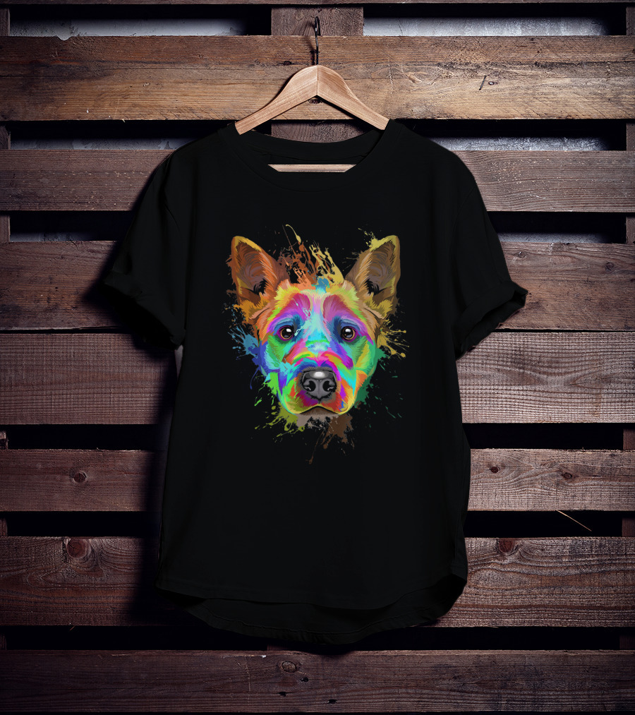 Vibrant Splash Art Blue Heeler Cattle T-Shirt