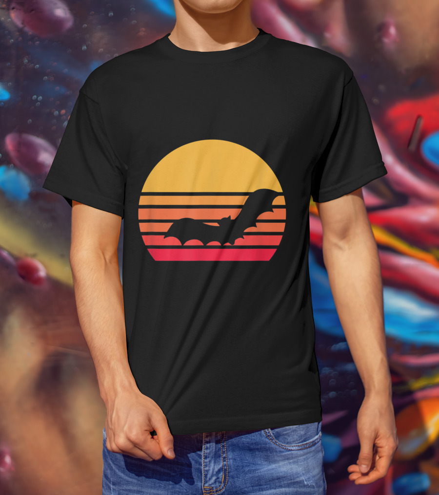 Vintage Sunset Halloween Bat Vampire T-Shirt