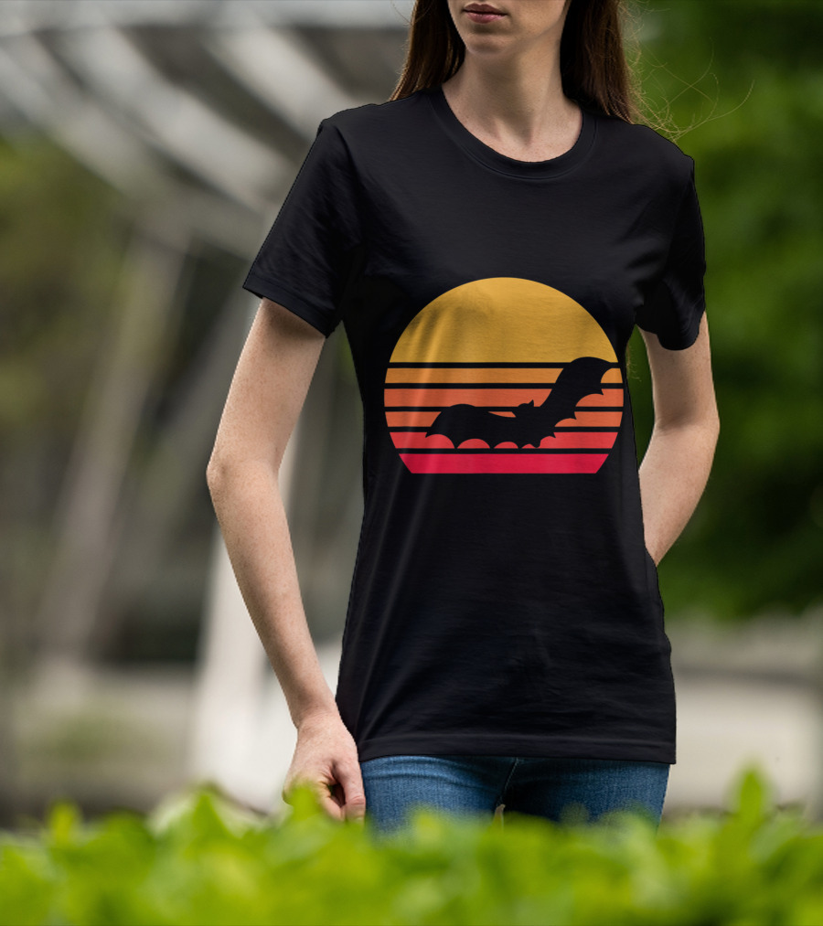 Vintage Sunset Halloween Bat Vampire T-Shirt