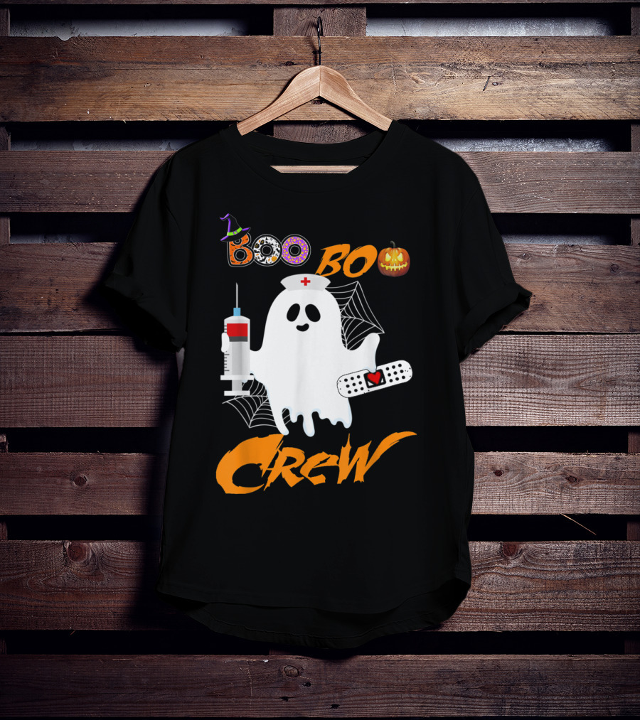 Boo Boo Crew Nurse Ghost Funny Halloween Costume With Syringe And Spider Webs T-Shirt