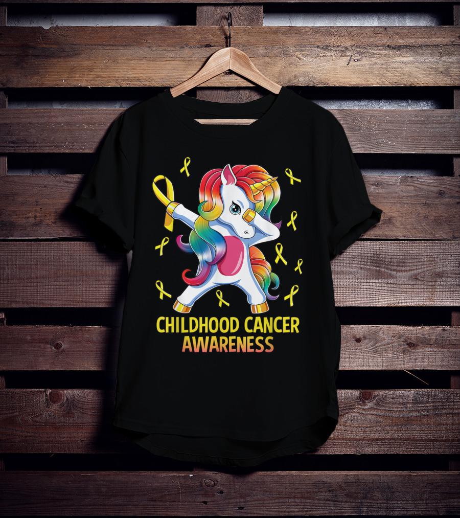 Dabbing Unicorn Childhood Cancer Awareness Ribbons T-Shirt