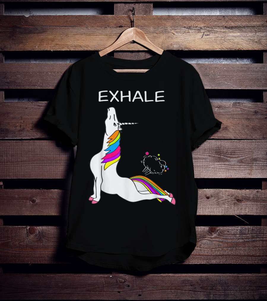 EXHALE Yoga Unicorn Funny Yoga Unicorn Exhale Fart Rainbow T-Shirt