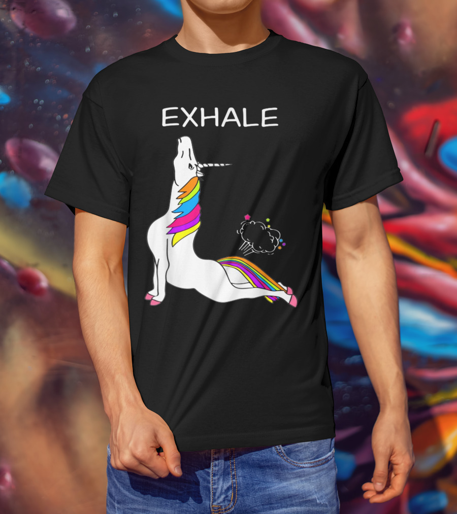 EXHALE Yoga Unicorn Funny Yoga Unicorn Exhale Fart Rainbow T-Shirt