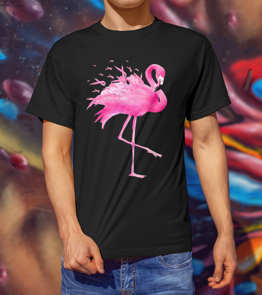 Flamingo Breast Cancer Awareness Pink Ribbon Funny October T-Shirt