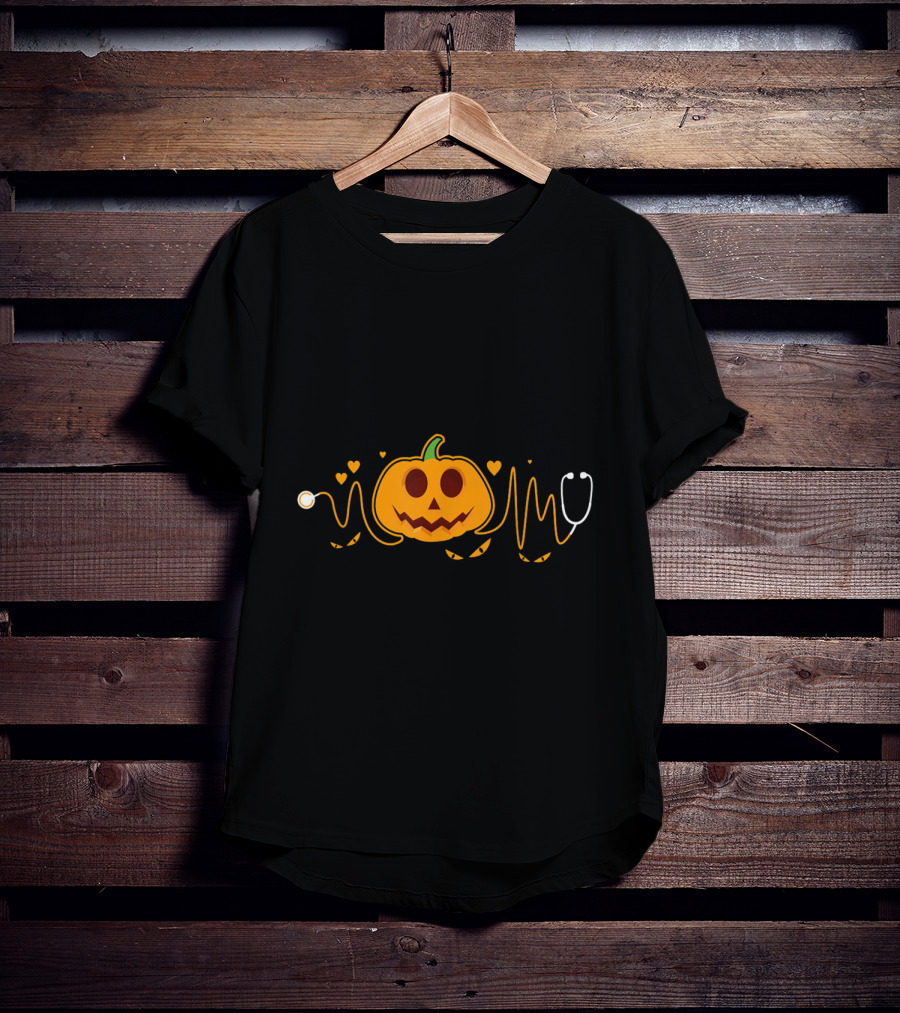 Nurse Doctor Stethoscope Pumpkin Halloween Funny Nursing T-Shirt