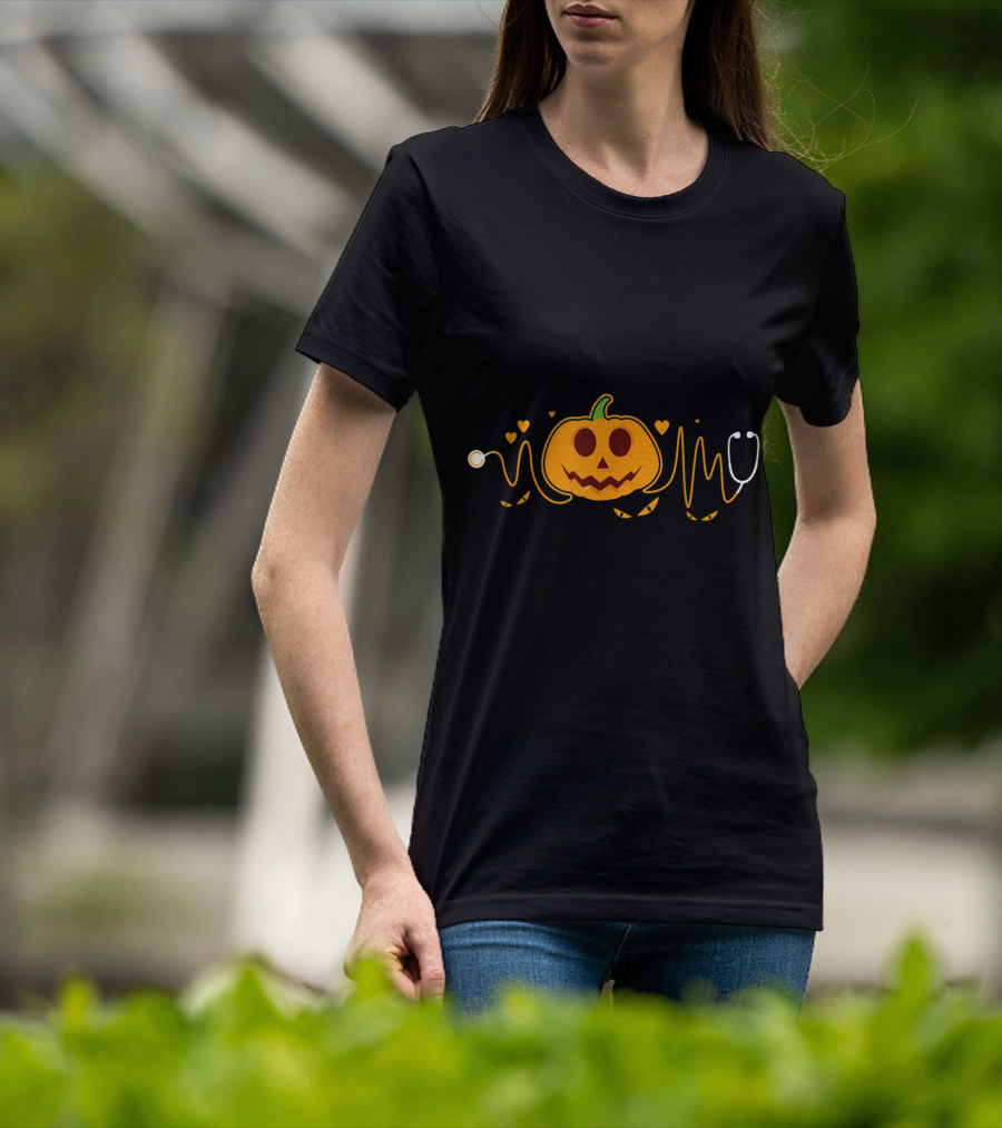 Nurse Doctor Stethoscope Pumpkin Halloween Funny Nursing T-Shirt