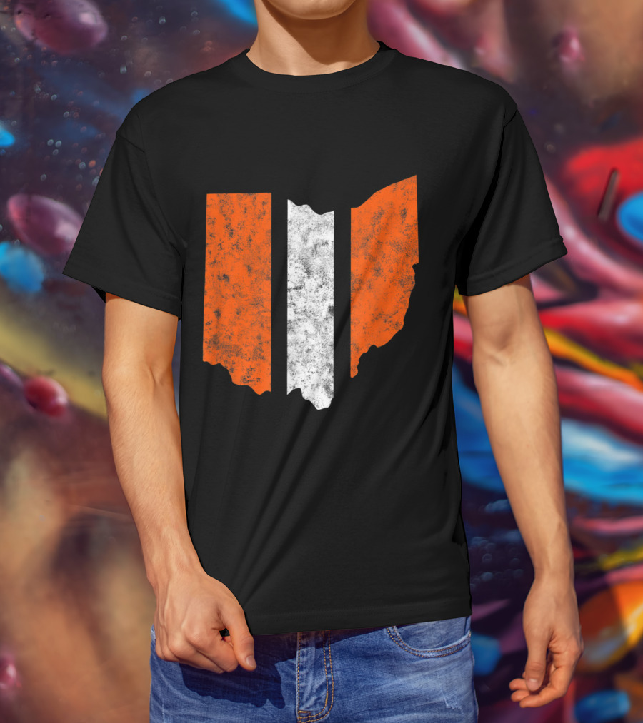 Ohio Cleveland Football Stripe Fan Map T-Shirt