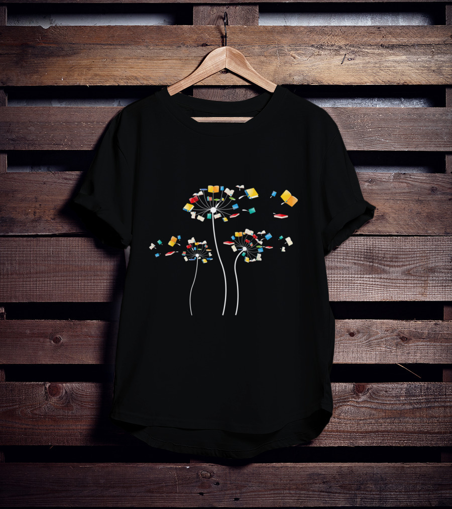 Floral Dandelion Books Fly Reading Fan T-Shirt