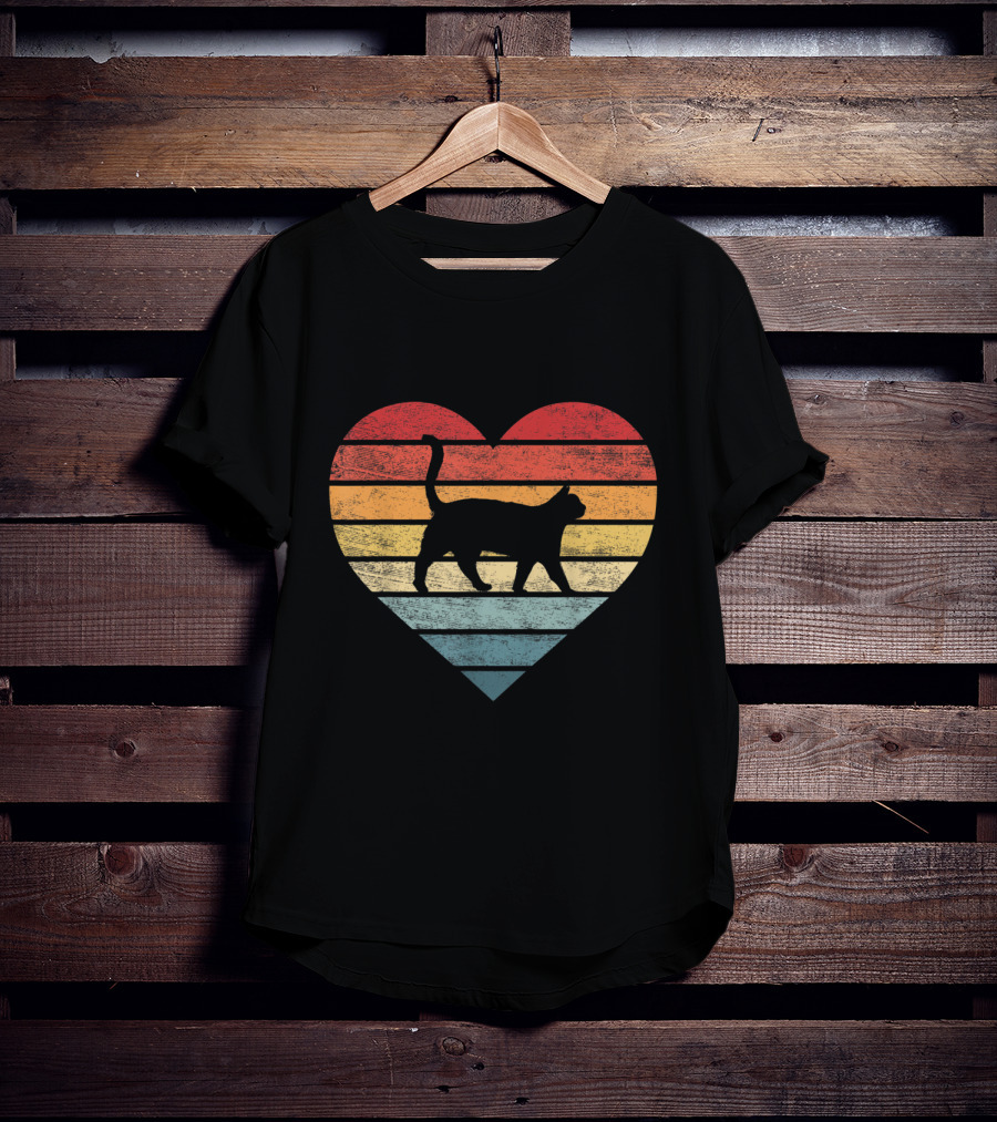 Vintage Striped Heart Cat Lover Pet Owner Kitty T-Shirt