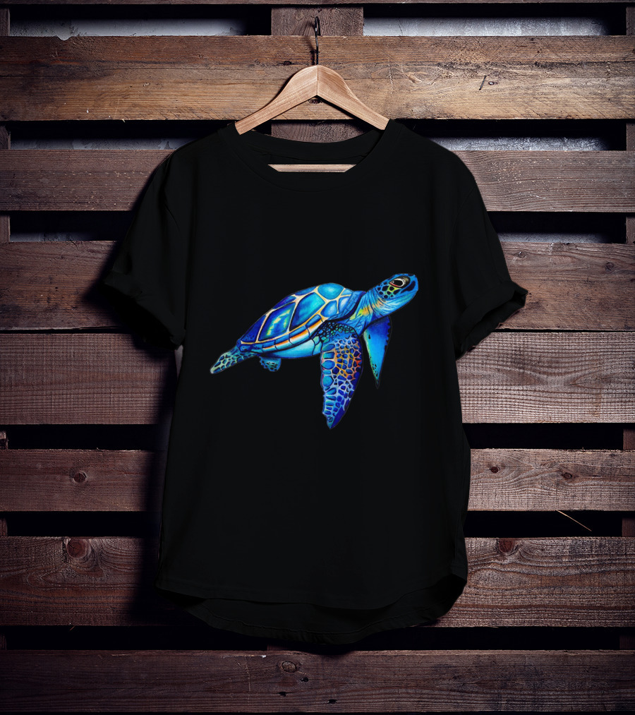 Cute Watercolor Blue Sea Turtle Hawaiian Honu Image T-Shirt
