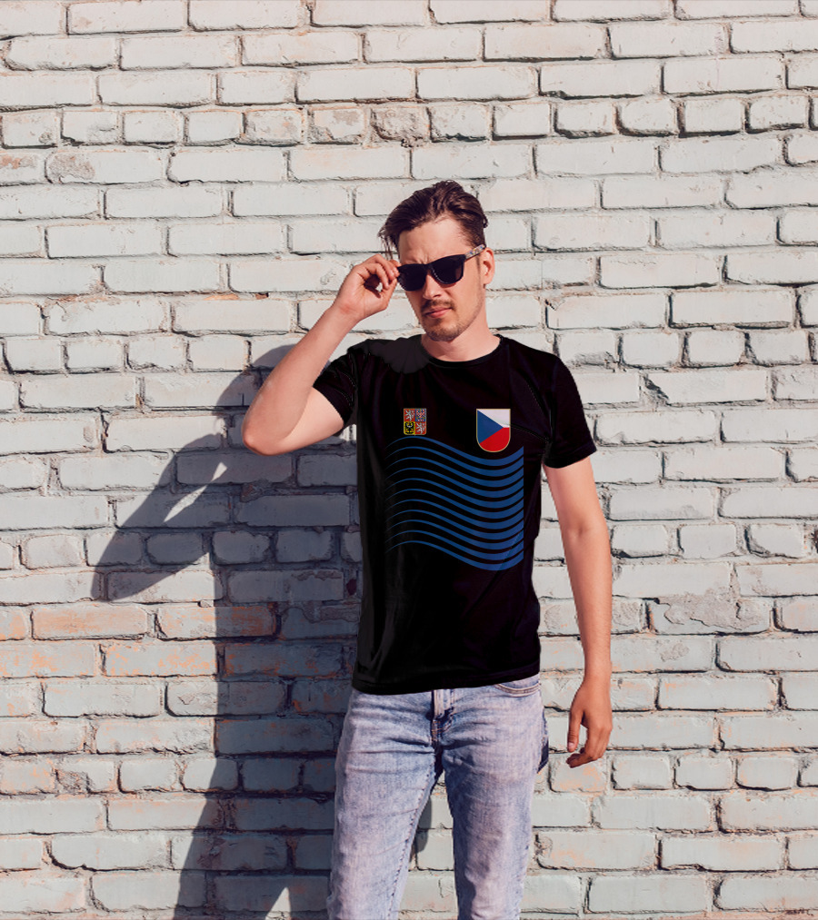 Czech Republic Soccer Jersey Czech Flag Coat Of Arms Waves Basketball T-Shirt