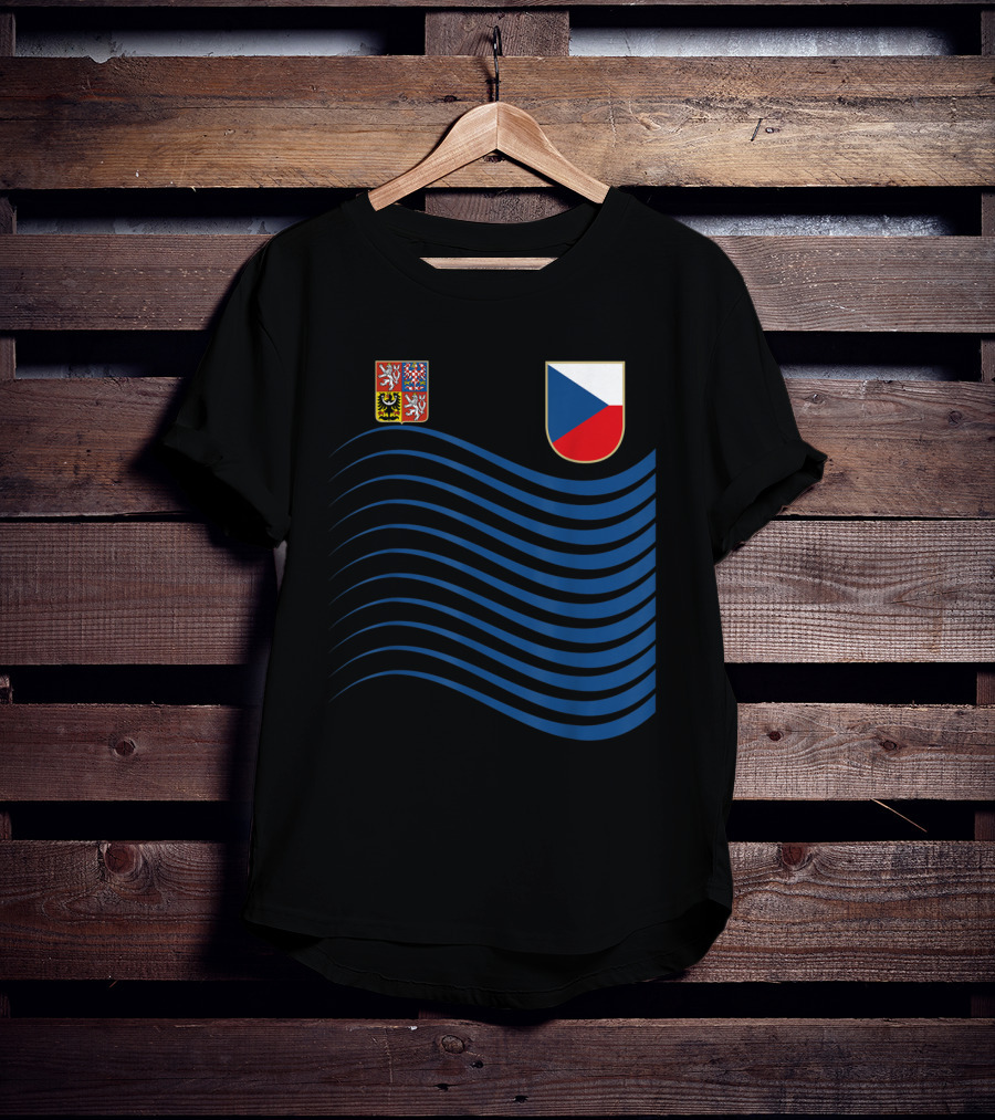 Czech Republic Soccer Jersey Czech Flag Coat Of Arms Waves Basketball T-Shirt