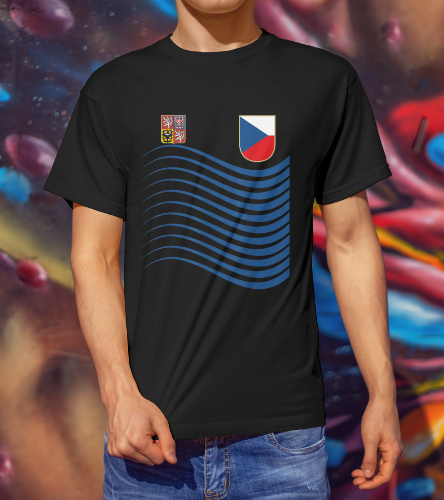 Czech Republic Soccer Jersey Czech Flag Coat Of Arms Waves Basketball T-Shirt