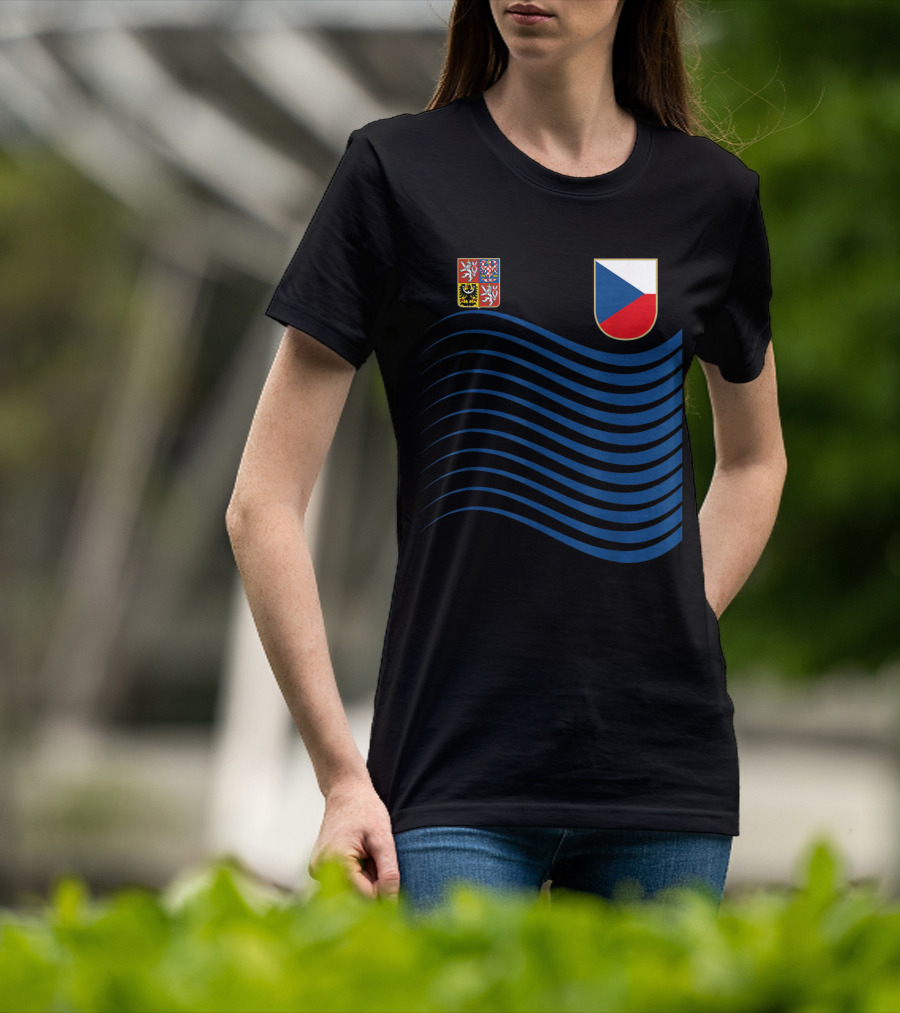 Czech Republic Soccer Jersey Czech Flag Coat Of Arms Waves Basketball T-Shirt