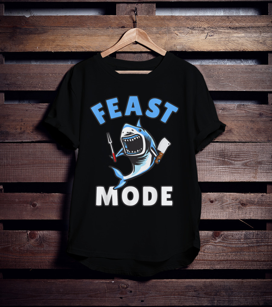Feast Mode Great White Shark Cartoon Thanksgiving Kids T-Shirt