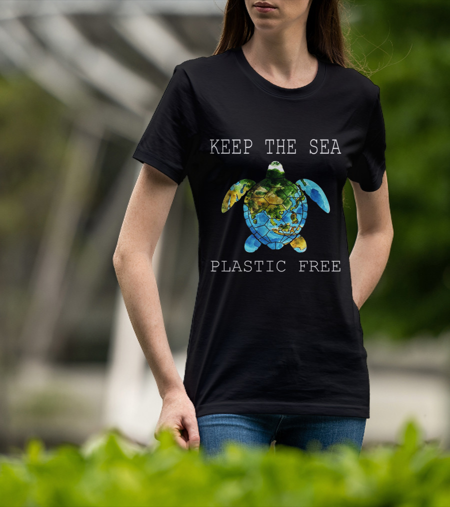 Keep The Sea Plastic Free Turtle Map T-Shirt