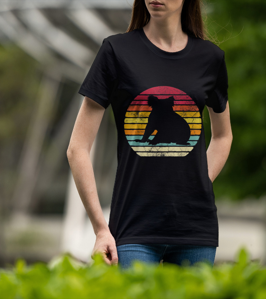 Koala Bear Retro Vintage 70's 80's Stripes Silhouette Circle T-Shirt